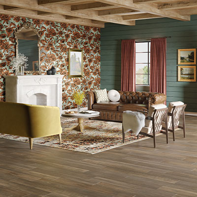 rustic luxury vinyl plank flooring in living room